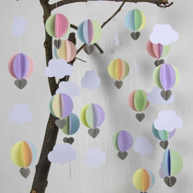 Mybbshower Pastel 3D Clouds Hot Air Balloons Garland Birthday Party Home Nursery Room Decorations Up Up and Away Photo Prop 5 pcs - Image 4